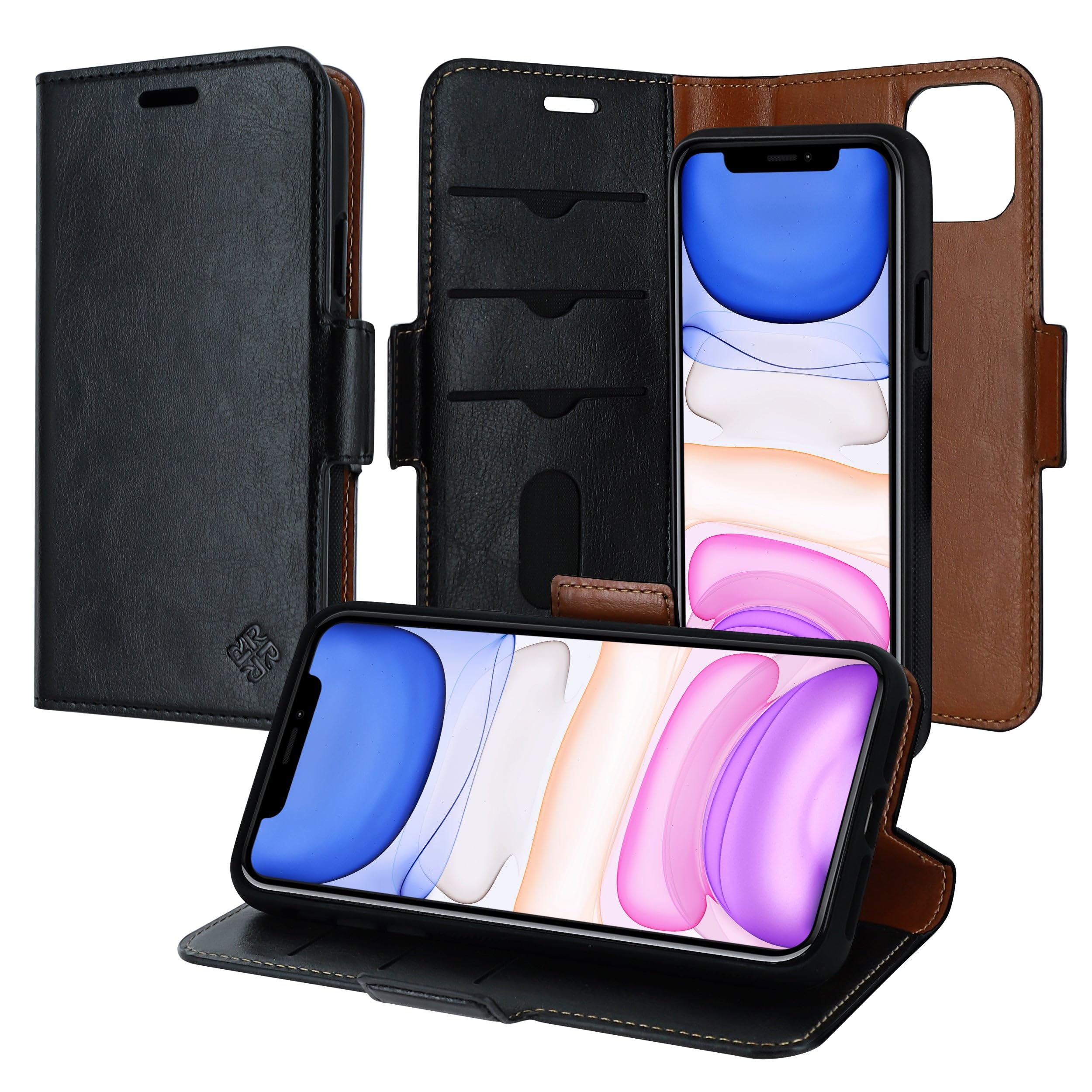 ROOCASE Vegan Leather Flip Wallet Case for iPhone 11 Pro Max (2019) - Detachable Phone Cover with Card Slots & Kickstand | Perfect for Travel, Work & Everyday Use - Black
