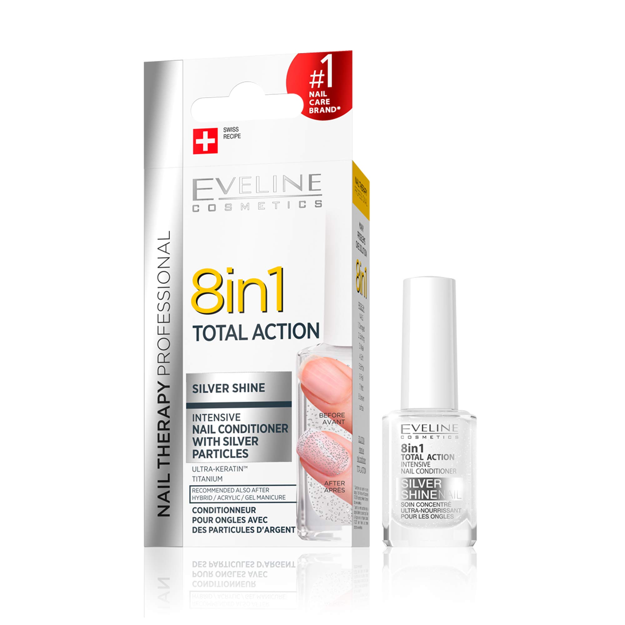 Eveline Cosmetics 8W1 Silver Nail Balm - 12ml Moisturizing & Strengthening Treatment for Dry, Brittle Nails - Perfect for Home Manicures & Nail Care Routine