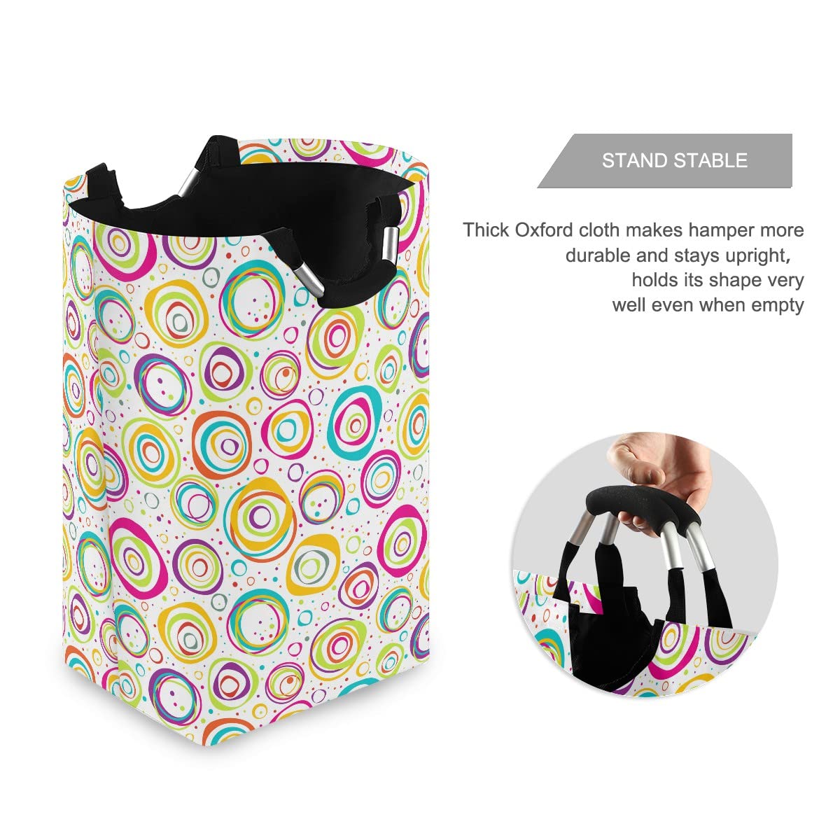 Foldable Collapsible Laundry Basket with Handles - Geometric Pattern Laundry Hamper for Bathroom Organization, Storage & Laundry Room Decor | Perfect for Dorm, Apartment & Travel Use