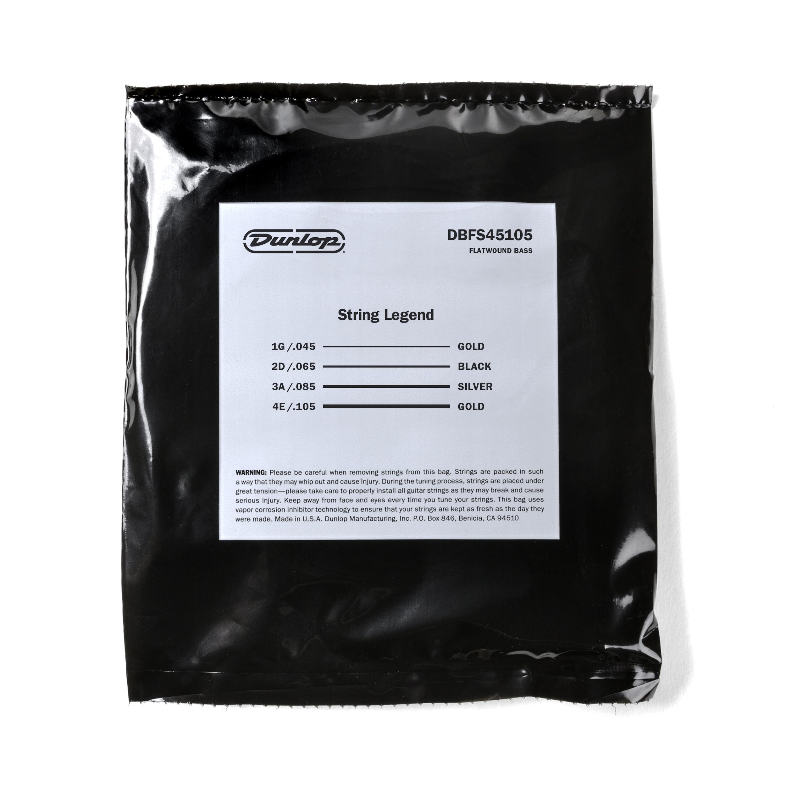JIM DUNLOP 4-String Flatwound Bass Guitar Strings Set (DBFS45105) - Perfect for Jazz, Blues & Studio Recording