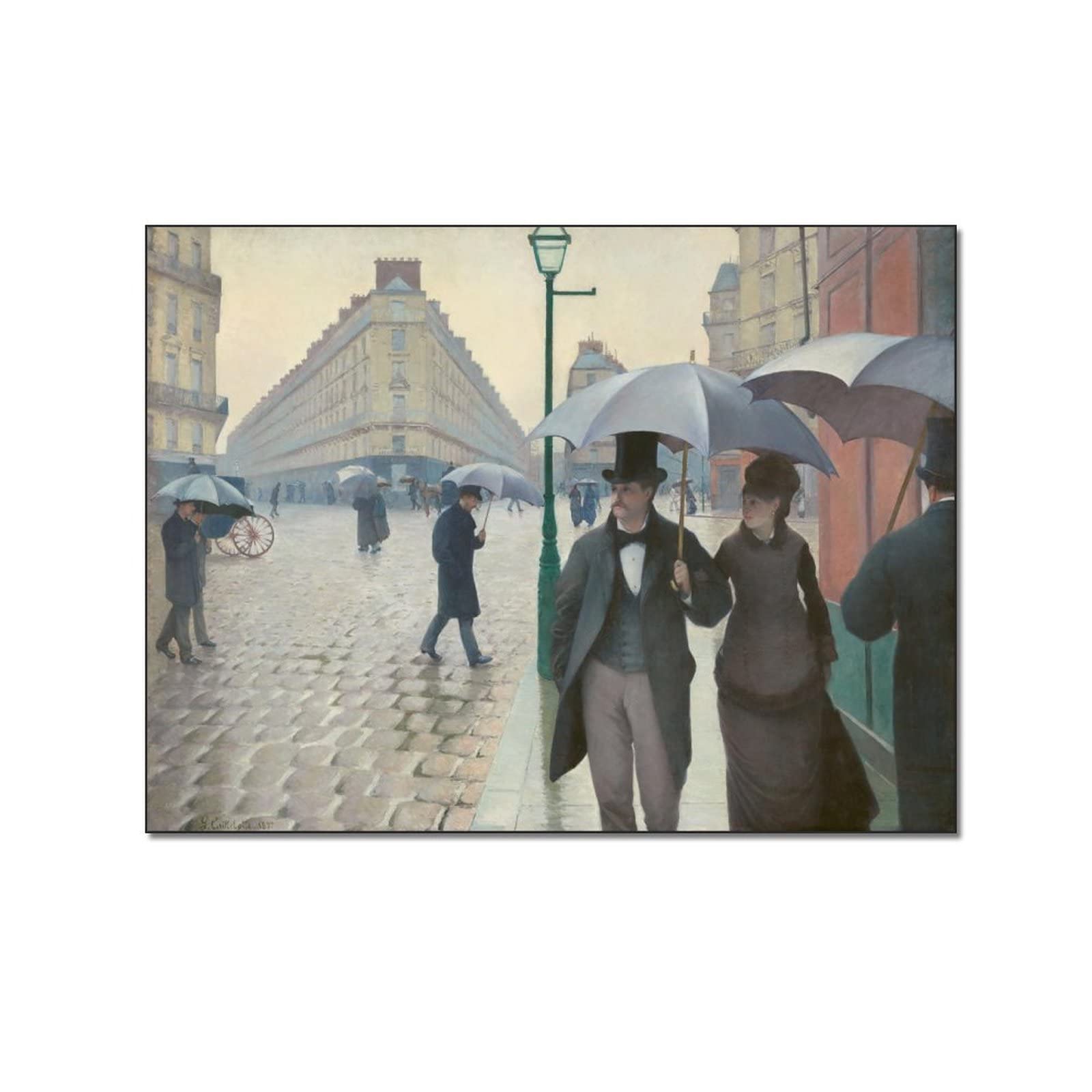 Paris Street Rainy Day Abstract Oil Painting Canvas Wall Art - 24x36 Inch (60x80cm) Aesthetic Poster with Frame for Home & Office Decor - Perfect Gift for Art Lovers, Living Room & Bedroom Wall Decor