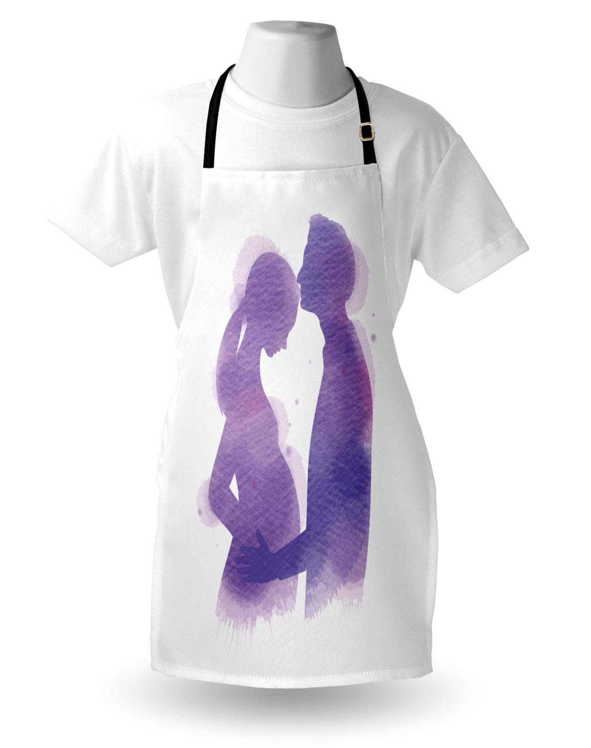 Ambesonne Kissing Apron - Watercolor Painted Unisex Kitchen Bib with Adjustable Neck, Lavender & White - Perfect for Cooking, Baking, Gardening & Romantic Gifts for Couples