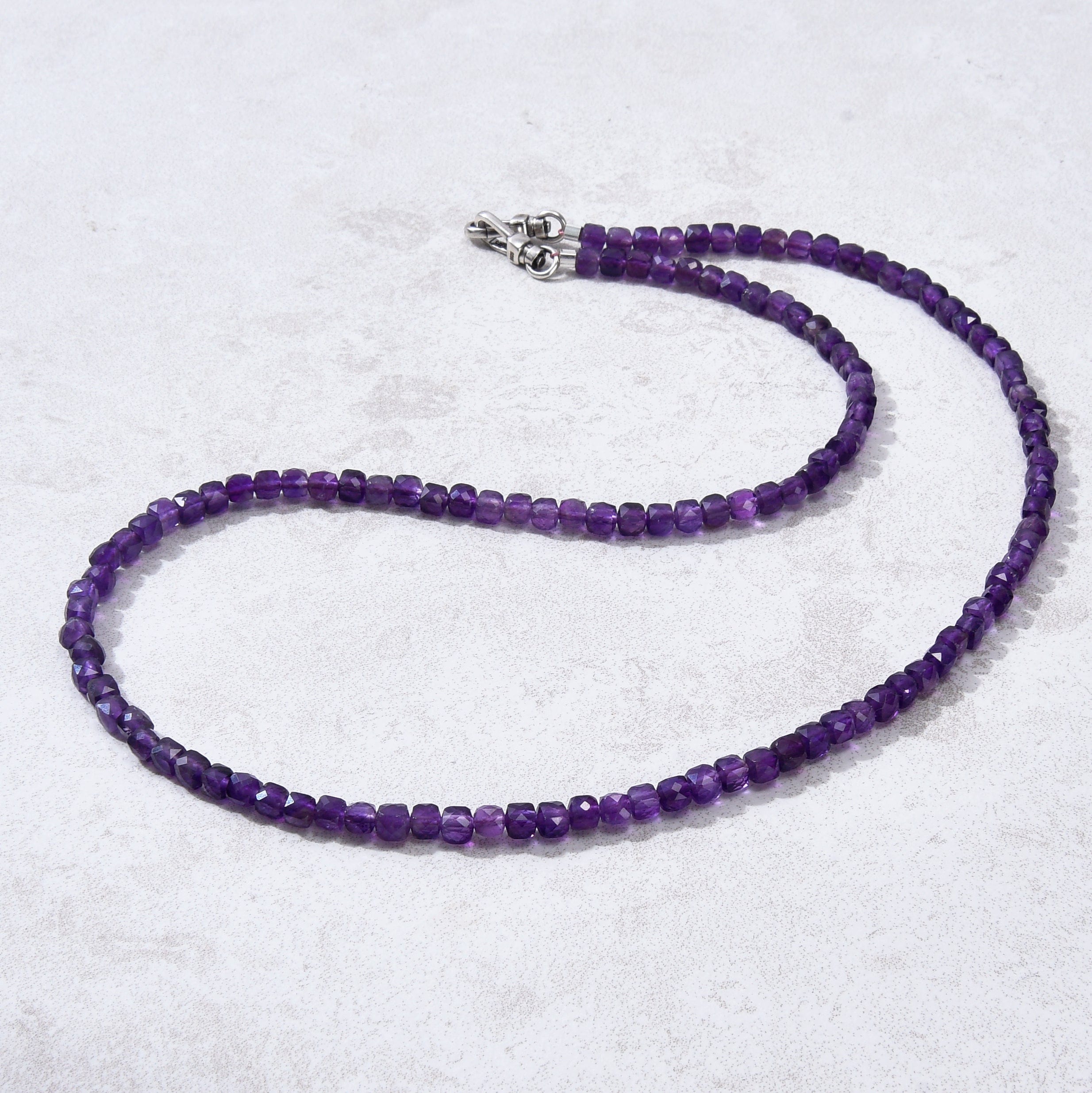 4mm Faceted Amethyst Cube Necklace & Multi-Wrap Bracelet Set – Elegant Purple Gemstone Jewelry for Women, Gift for Her, Boho Chic Style, Perfect for Layering, Everyday Wear & Special Occasions