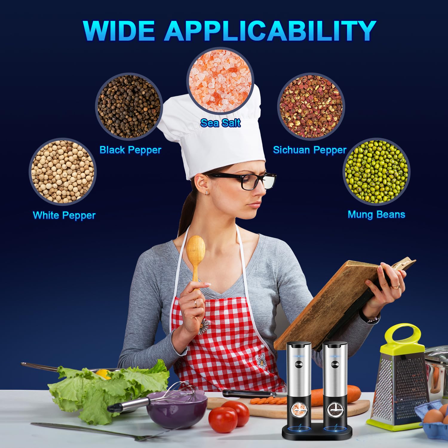 Rechargeable Electric Salt and Pepper Grinder Set - Adjustable Coarseness Automatic Mill with LED Light - Perfect for Kitchen, Dining Table & Outdoor BBQ
