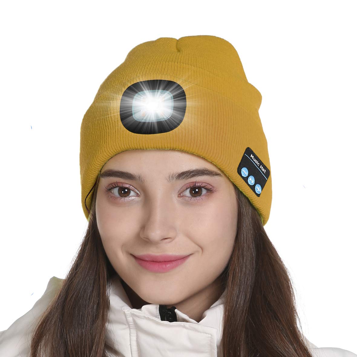 Tutuko Unisex Bluetooth Beanie Hat with Built-in Speaker & Mic - Wireless Headphone Beanie with LED Headlamp - Warm Tech Winter Hat for Men & Women - Perfect for Skiing, Running, and Outdoor Activities