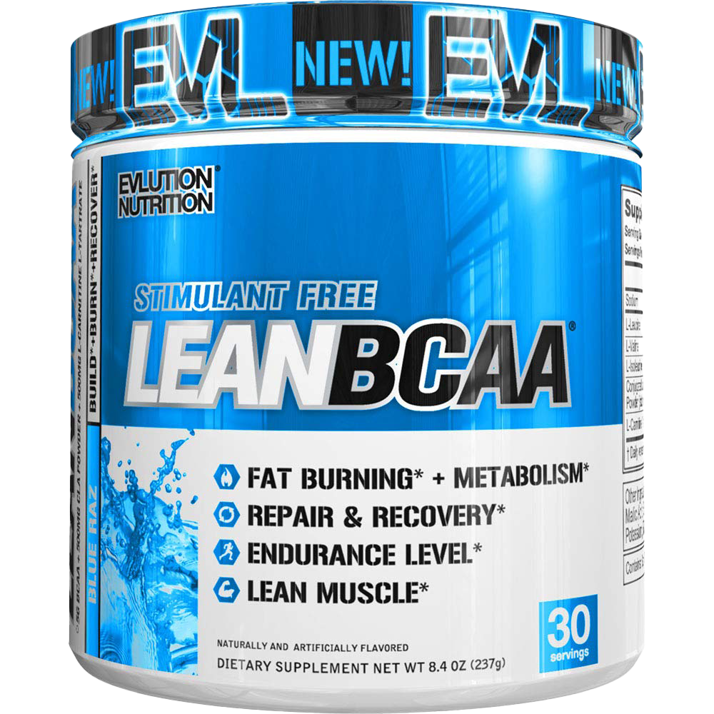 EVLution Nutrition Lean BCAA Powder - Stimulant Free, Blue Raspberry Flavor, 237g for Muscle Recovery & Workout Energy | Pre & Post Workout Supplement for Athletes & Fitness Enthusiasts