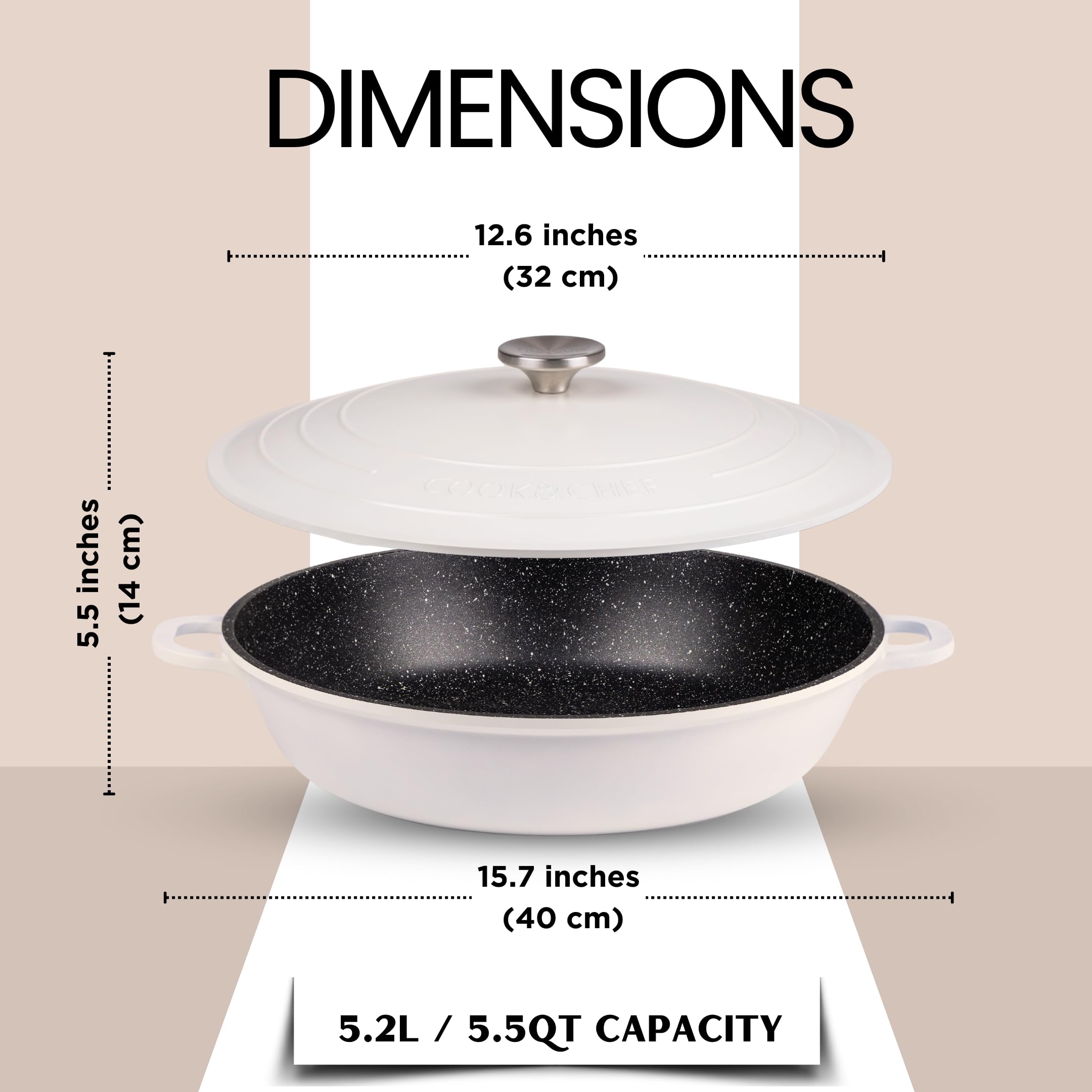 Nuovva 5.5-Quart Dutch Oven with Lid - Nonstick Cast Aluminum Cookware for Sourdough Bread Baking, Oven Safe Stock Pot (12 Inch, Cream) - Perfect for Camping, Home Cooking & Artisan Bread Making
