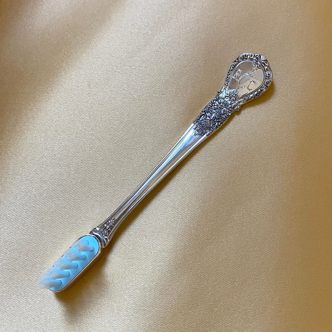 Soft Bristle Blue Baby Toothbrush with Pewter Handle - Gentle Dental Care for Infants & Toddlers - Perfect for First Teeth & Teething Relief