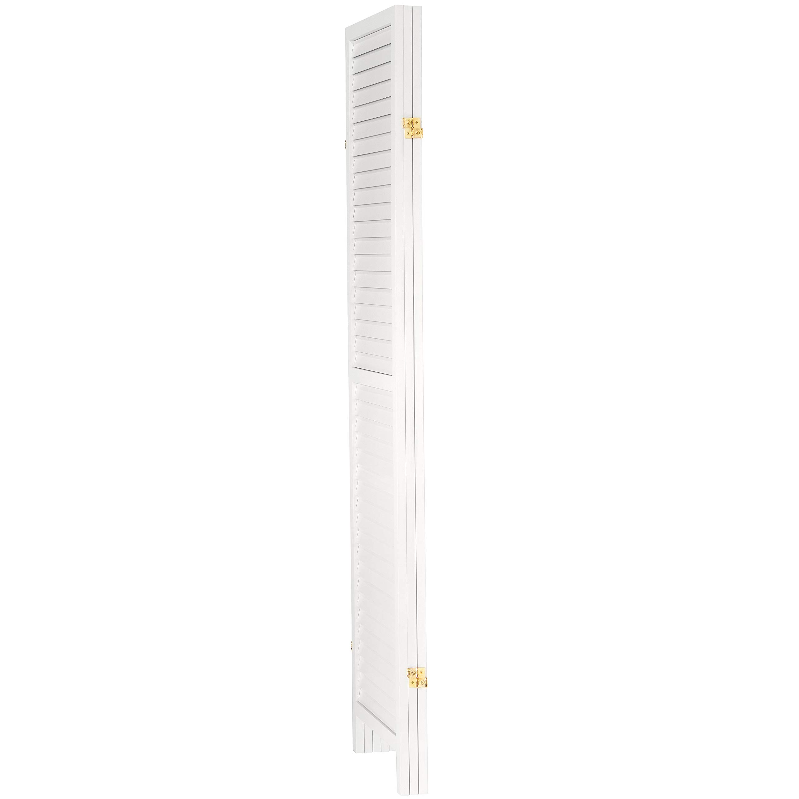 6 ft. Tall White Wooden Louvered Room Divider - 3 Panel Folding Privacy Screen for Home Office, Bedroom & Living Room Separation