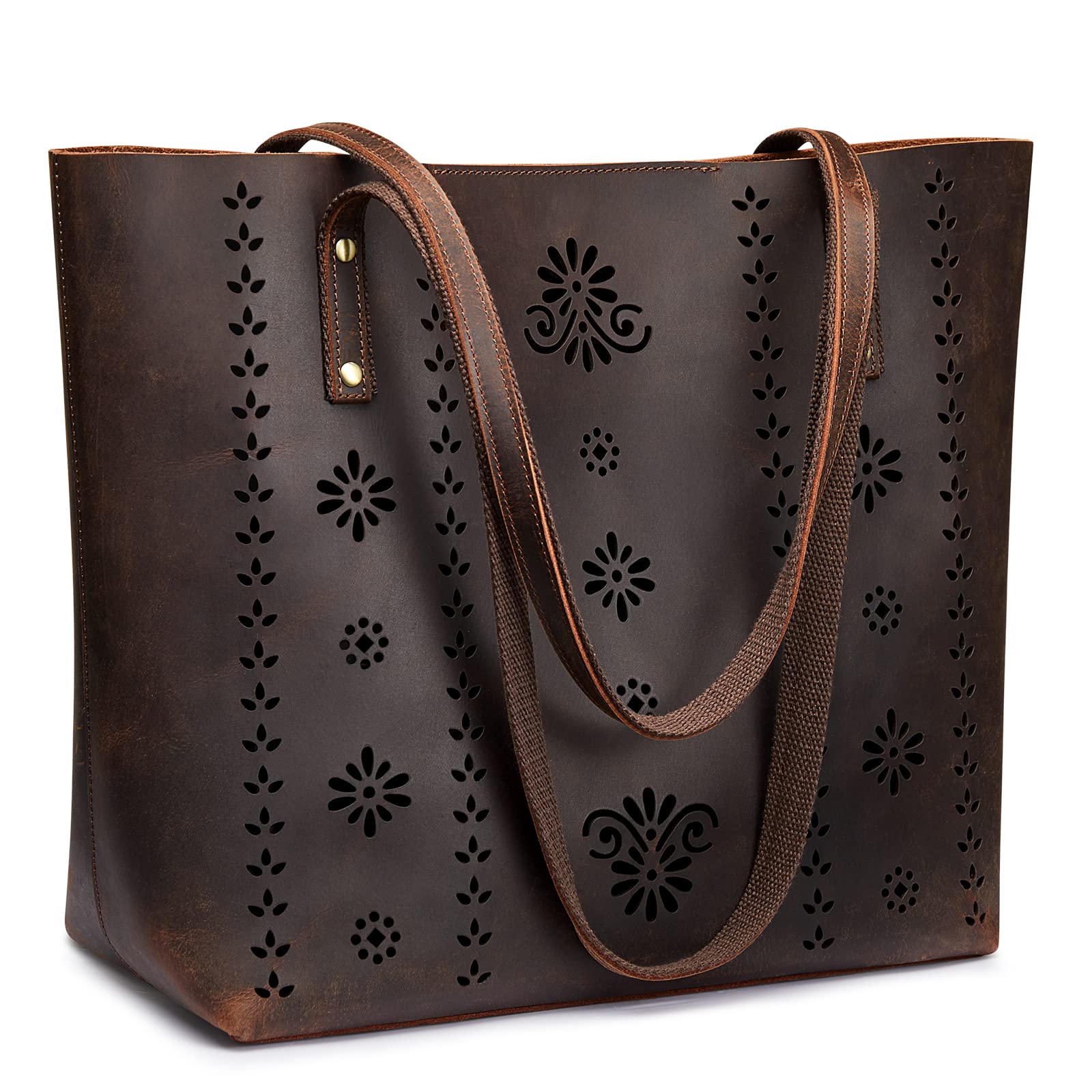 Kattee Women's Genuine Leather Tote Bag - Vintage Shoulder Purse with Top Handle - Thick Full Grain Leather Work Bag for Office, Travel & Everyday Use