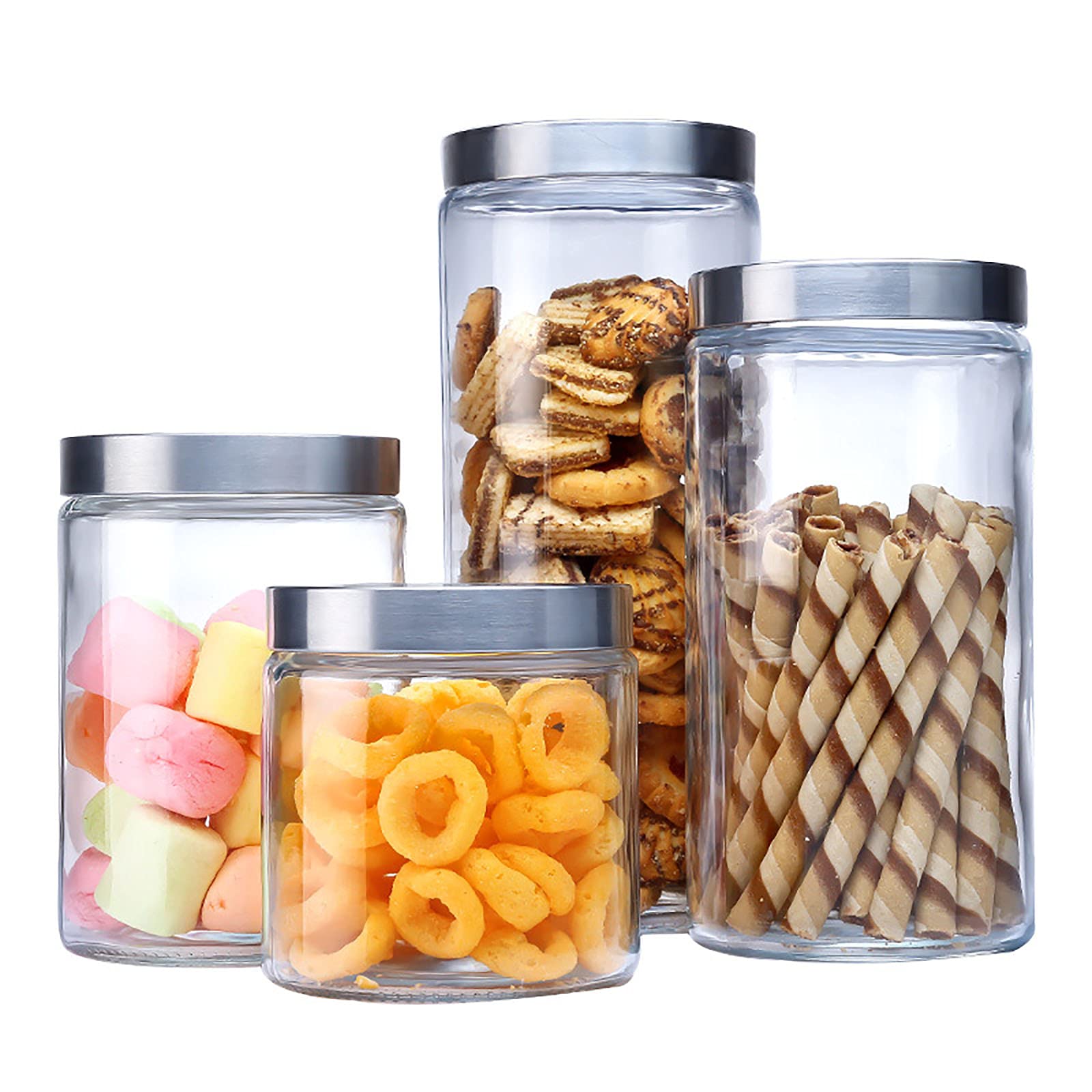 Eervff 4-Piece Glass Airtight Food Storage Containers Set - BPA Free Kitchen Pantry Organization for Flour, Sugar, Coffee, Dry Goods - Perfect for Meal Prep & Bulk Food Storage
