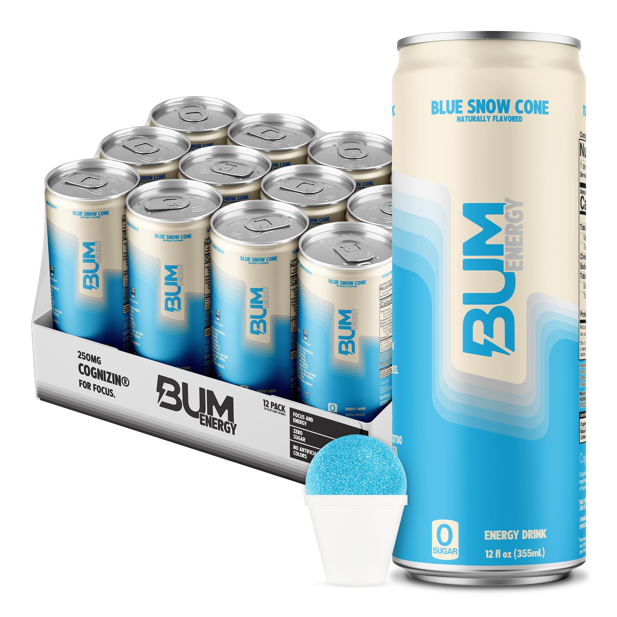 Sugar-Free Bum Energy Drinks - 12 Pack (355ml Each) | Low-Calorie Caffeine Boost for Workouts, Gaming & All-Nighters