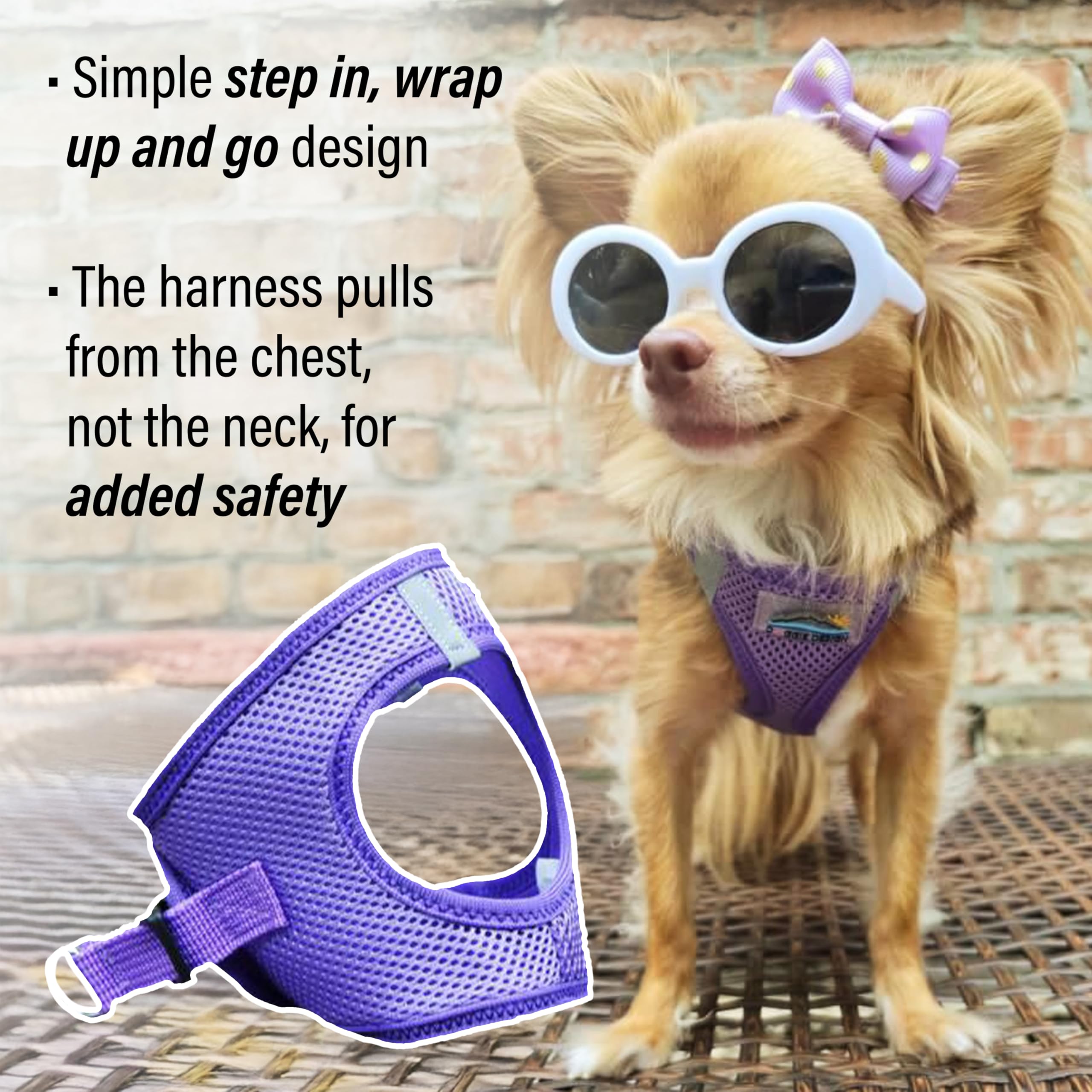 Doggie Design No-Choke Dog Harness - Breathable Mesh Polyester Pet Vest with Easy Step-in Design for Small Dogs - Paisley Purple XS - Perfect for Walking, Training & Outdoor Adventures