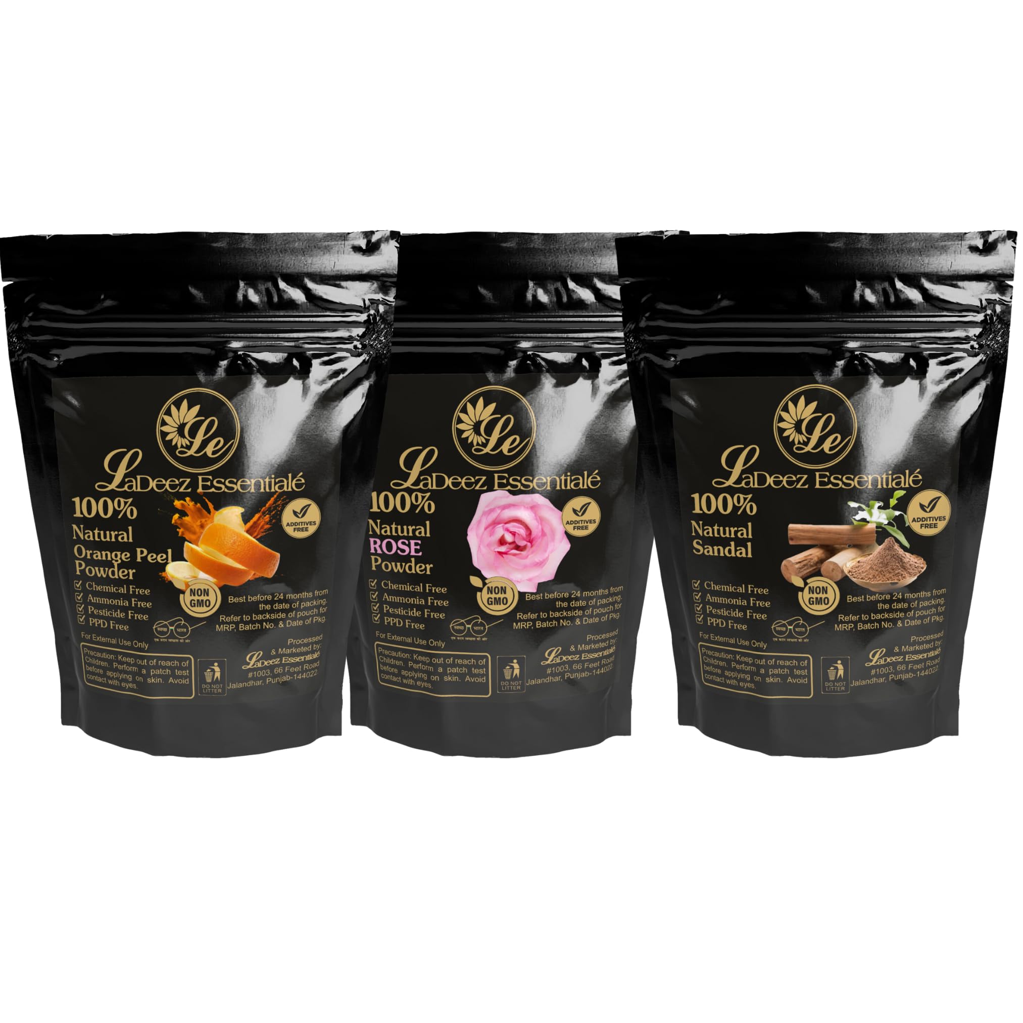 LaDeez Essentiale Natural Beauty Sandalwood Rose Orange Peel Powder Combo (300g) for Face & Body - Ayurvedic Skin Care, Exfoliation & Glowing Complexion | Perfect for Spa Day, DIY Masks & Holistic Beauty Rituals