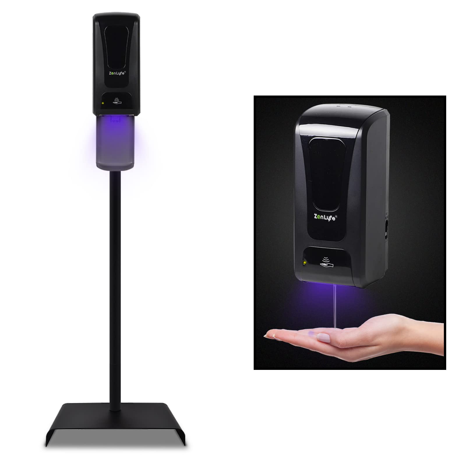 Automatic Hand Sanitizer Dispenser with Stand - Touchless Sanitizing Station for Home, Office, School, Church & Restaurant - Includes Drip Tray & Refillable Bottle - Ideal for High Traffic Areas & Public Spaces - Black