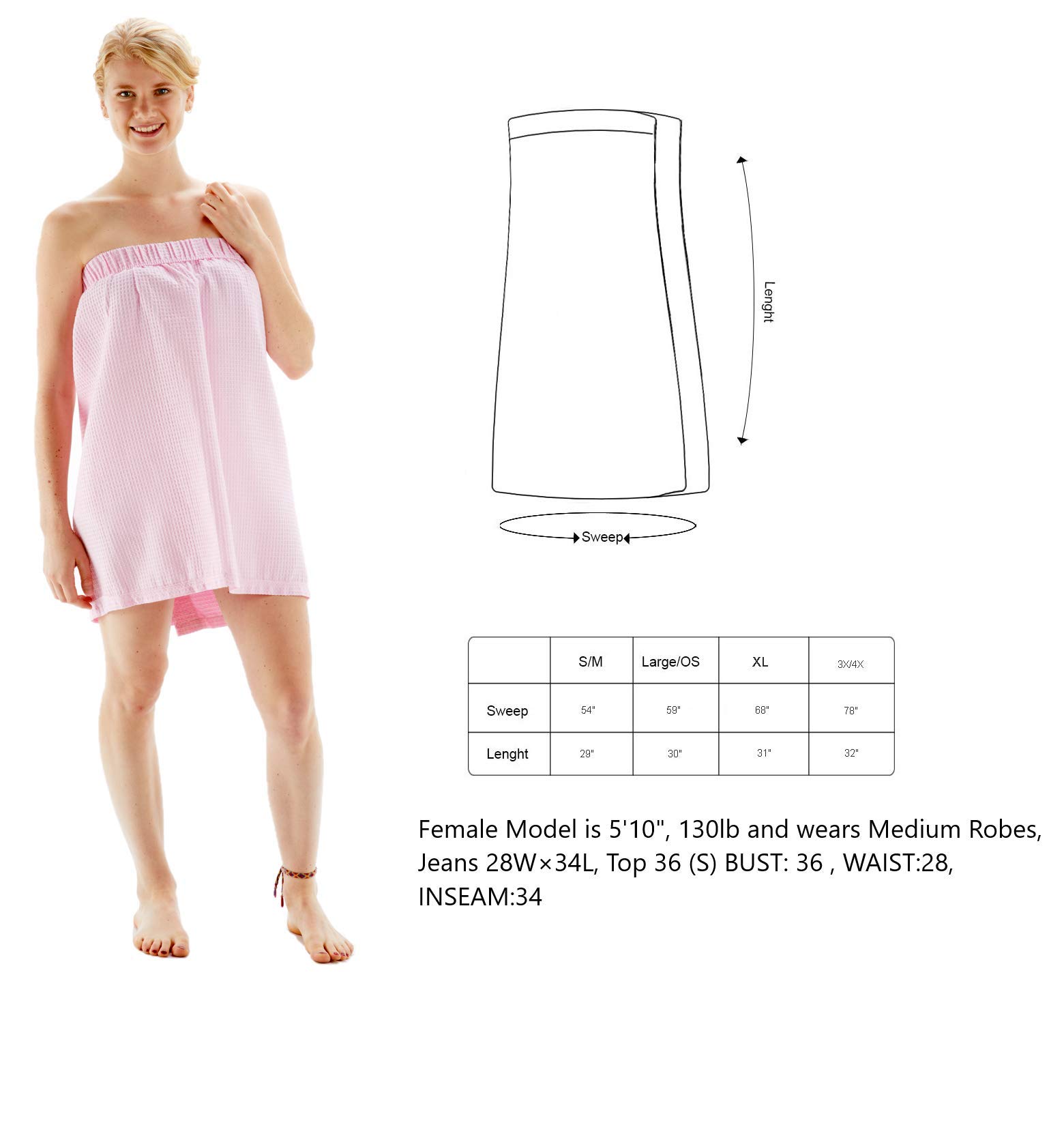 BC BARE COTTON Women's Lightweight Waffle Bathrobe - Knee Length Spa Wrap with Pockets & Adjustable Closure for Relaxation, Lounging & Home Spa Days