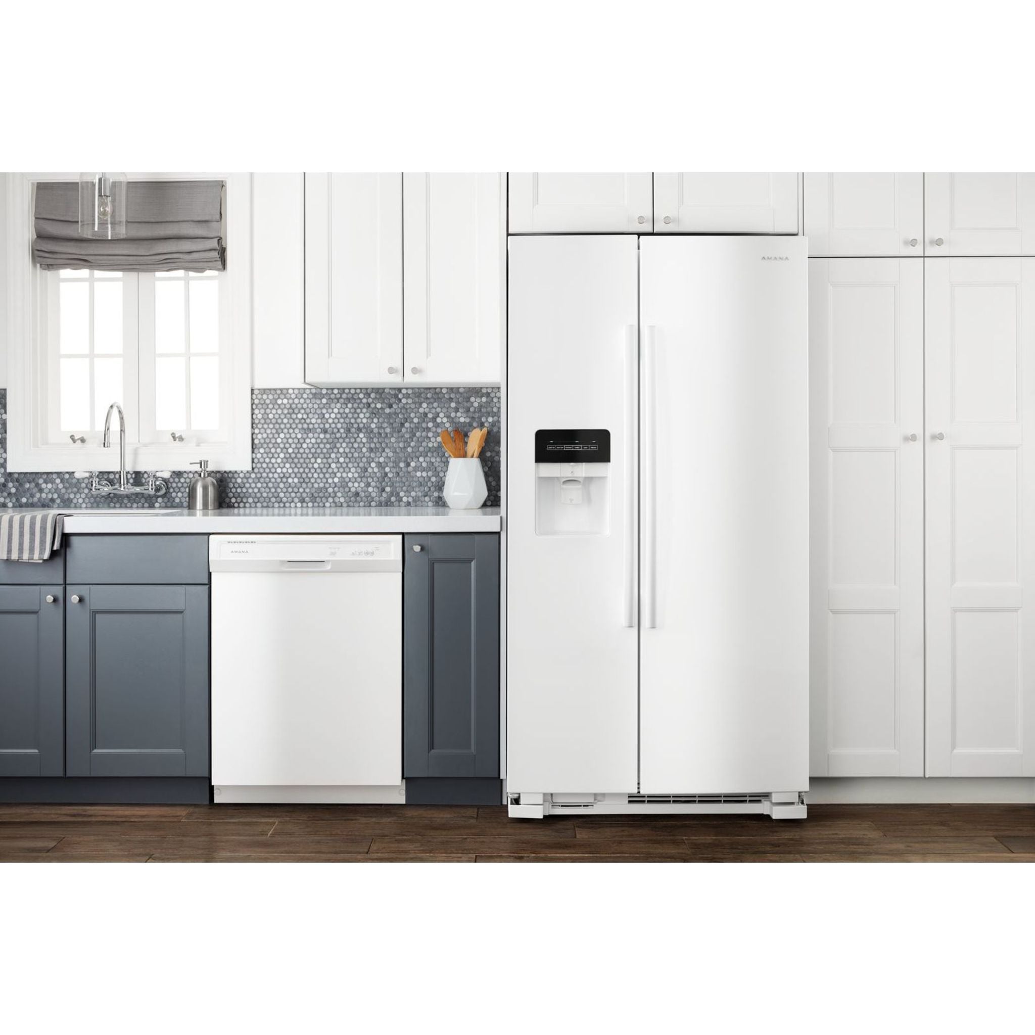 Amana Side by Side Refrigerator (ASI2175GRW) - 25.6 Cu. Ft. Energy Star White Fridge with Ice Maker & Water Dispenser - Perfect for Large Families & Open Kitchen Designs