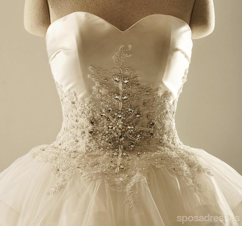 Elegant Sweetheart Lace Hem Long Wedding Dress - Custom Made Affordable Bridal Gown WD229 | Perfect for Church Ceremonies, Beach Weddings & Formal Receptions