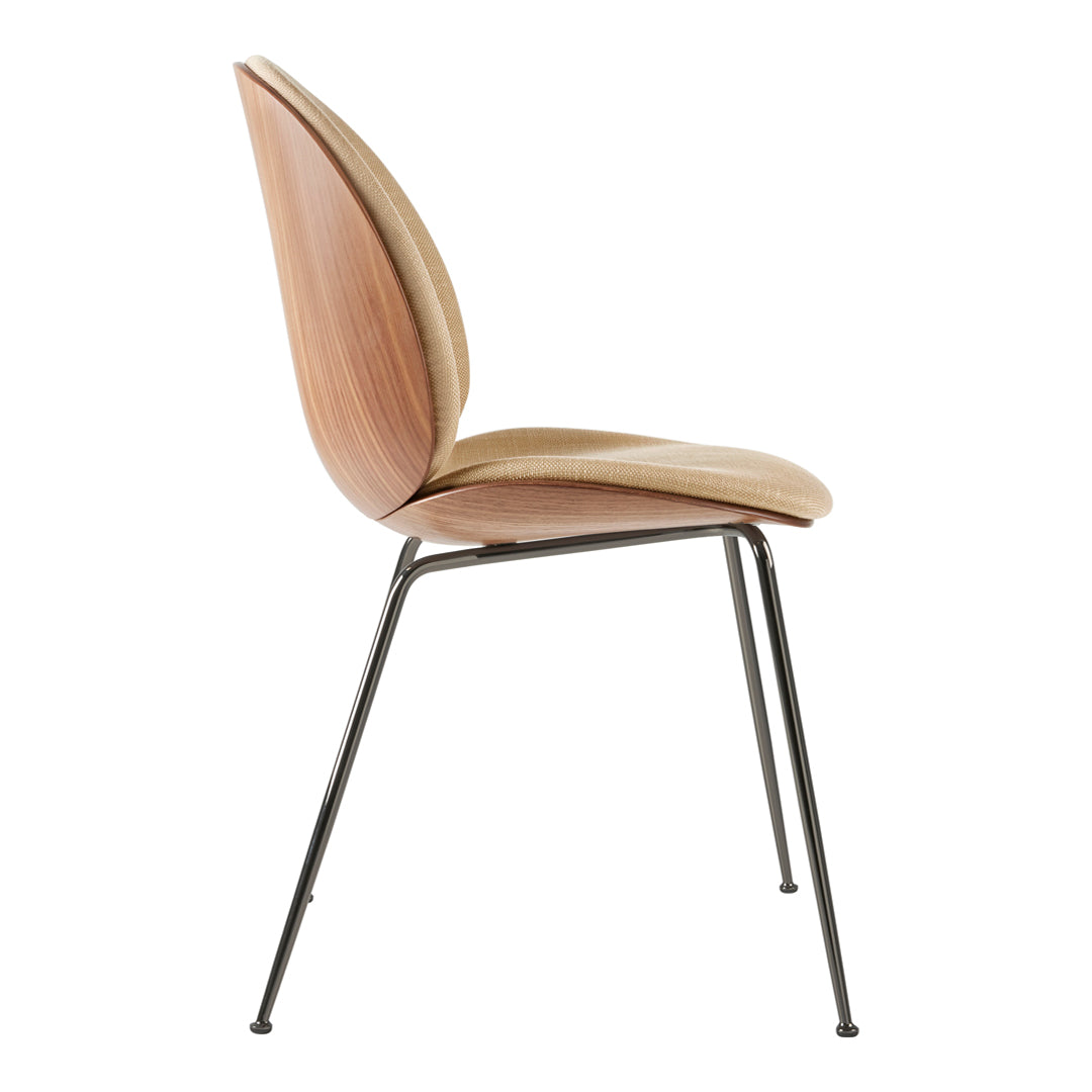 Modern Beetle Dining Chair with Upholstered Front & 3D Veneer Shell - Conical Base for Kitchen, Dining Room, or Office - Comfortable Seating Solution for Home & Commercial Spaces
