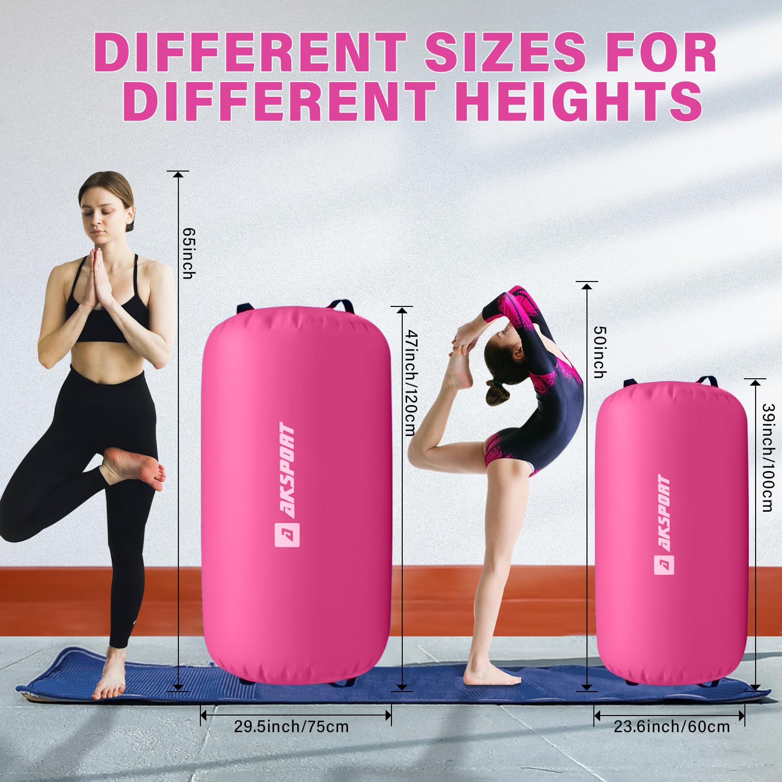 AKSPORT Inflatable Air Roller for Backbends, Handsprings & Gymnastics Training - Portable Yoga Barrel with Electric Pump for Home, Cheerleading, Tumbling & Back Walkovers - Perfect for Flexibility, Strength & Acrobatic Practice