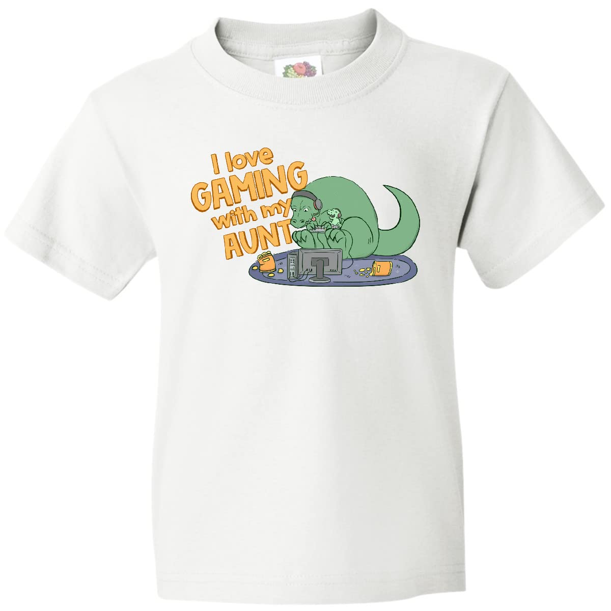 Inktastic I Love Gaming with My Aunt Dinosaur Youth T-Shirt - Fun Graphic Tee for Kids & Teens - Perfect for Family Game Nights & Gamer Gifts