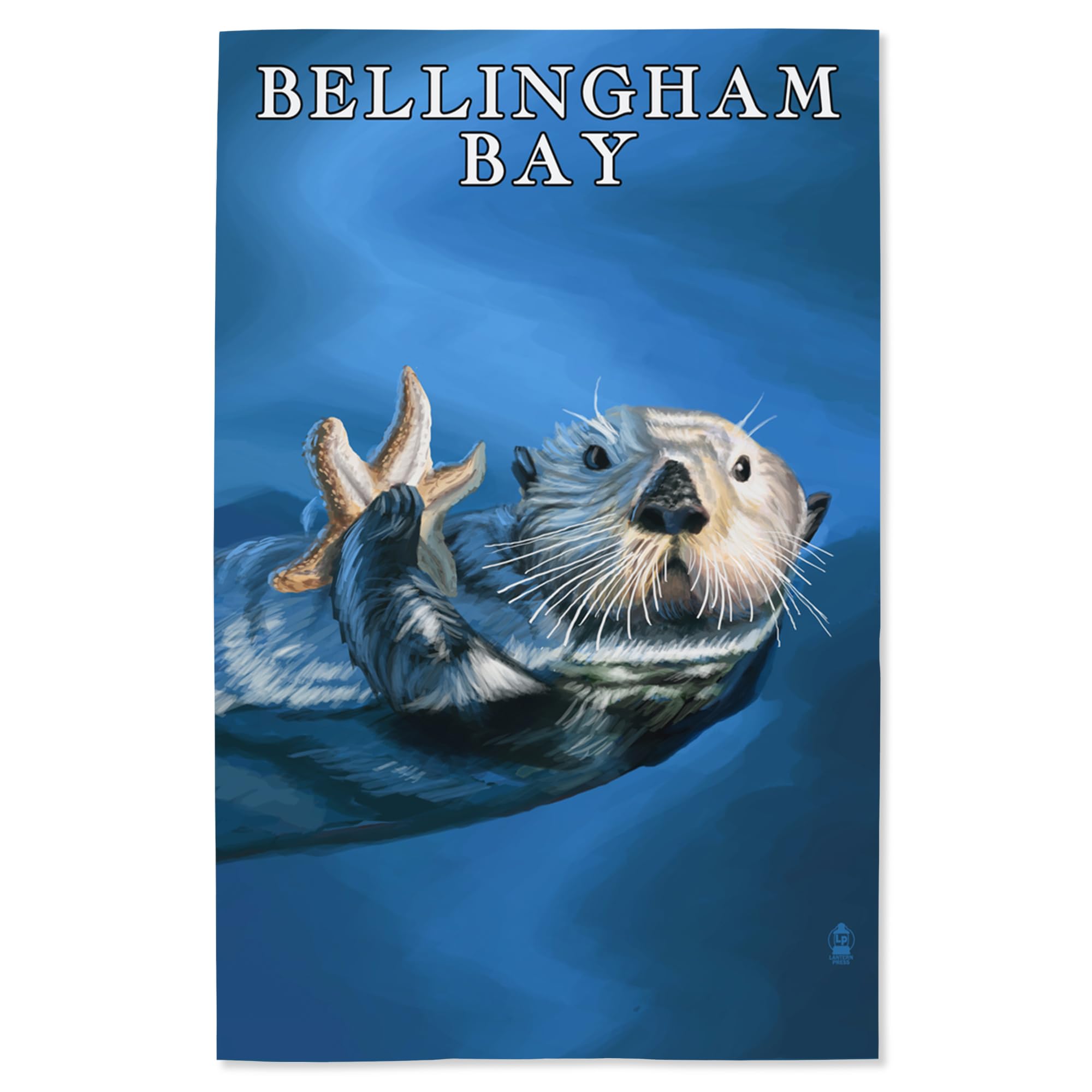 Lantern Press 16x24 Inch Giclee Art Print - Bellingham Bay Washington Coastal Scene with Sea Otter Holding Starfish - Perfect for Beach House Decor, Living Room Wall Art & Nature Lover Gifts
