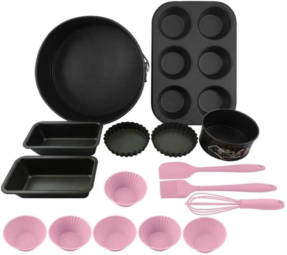SRLIWHITE 16-Piece Bakeware Set - Heavy Carbon Steel Cake Pans, Non-Stick Silicone Baking Molds for Cakes, Cupcakes & Chocolate - Perfect for Home Baking, DIY Desserts & Party Treats