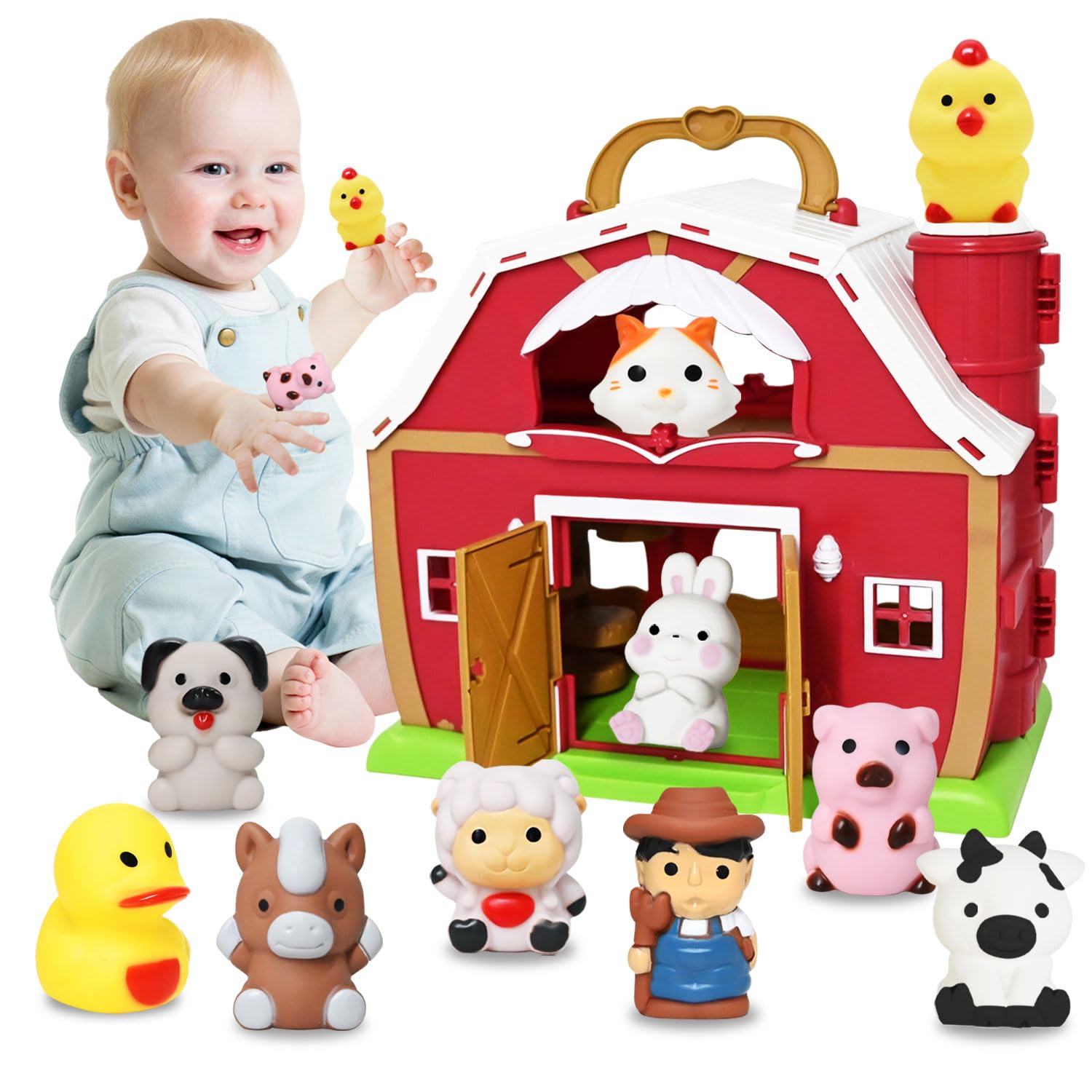 Big Red Barn Toy Farm Animal Finger Puppets Set for Kids Ages 1-5 Years Old - Pretend Play Farm with Barn, Farmer & Animals - Montessori Learning Toys for Toddlers Boys & Girls - Perfect for Preschool Education, Birthday Gifts & Interactive Storytelling Playtime