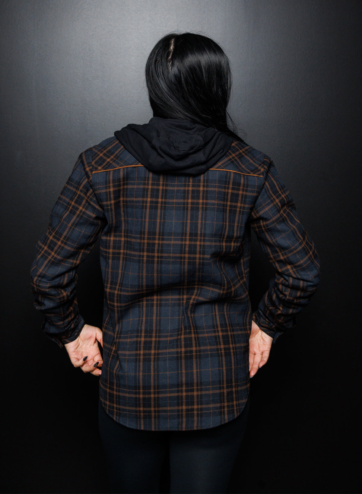 Women's Hooded Forever Flannel Shirt - Navy Blue Plaid Warm Cozy Long Sleeve Shirt for Fall & Winter - Perfect for Casual Outfits, Outdoor Activities, and Layering