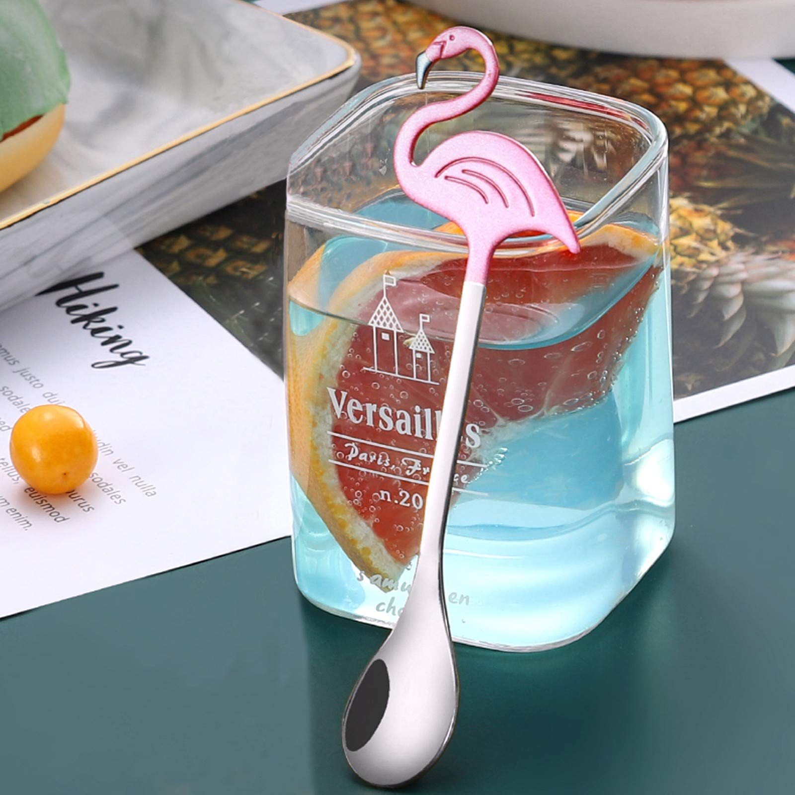 Maydahui 6-Piece Flamingo Spoon Set - 5.1 Inch 18/10 (304) Stainless Steel Animal-Shaped Spoons for Coffee, Tea, Espresso & Desserts - Cute Kitchen Accessories & Tableware for Parties, Picnics & Home Decor