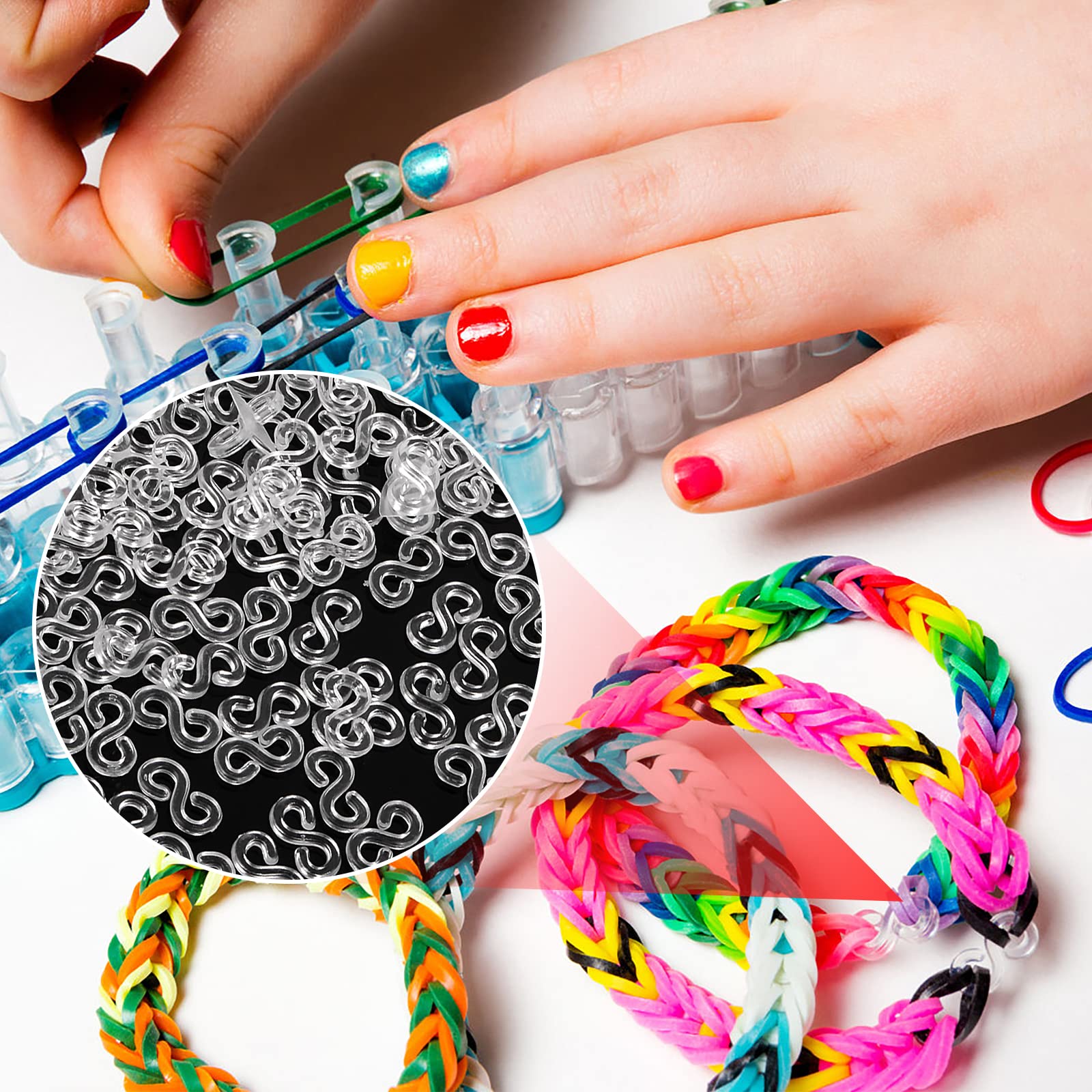 500PCS S Clips for Rubber Band Bracelets - Loom Bands Connectors Refills, DIY Bracelet Hooks & Clasps - Perfect for Kids Crafts, Rainbow Loom Jewelry Making & Friendship Bracelets