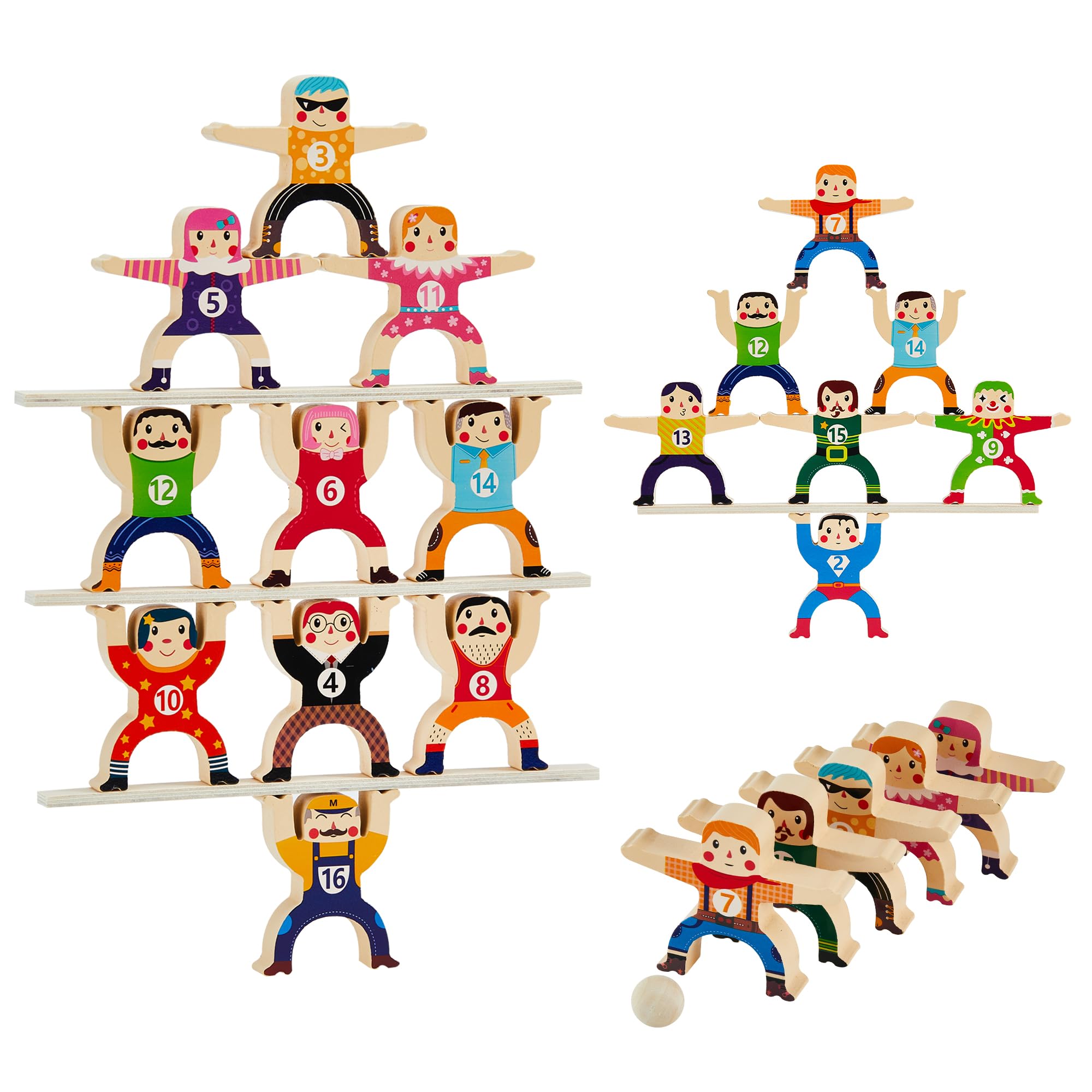 Wooden Stacking Toys 16Pcs - Balancing Building Blocks Game for Kids & Adults | Circus Hercules Acrobatic Interlocking Puzzle Toy | STEM Learning Gift for Toddlers Ages 3-6 | Perfect for Family Game Night & Classroom Activities