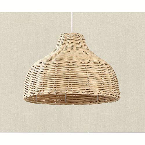 Handwoven Rattan Pendant Light - Modern Farmhouse Dining Room Chandelier & Bedroom Ceiling Lamp - Natural Wicker Hanging Light for Balcony, Porch, Patio (White) - Perfect for Boho, Coastal, and Rustic Home Decor