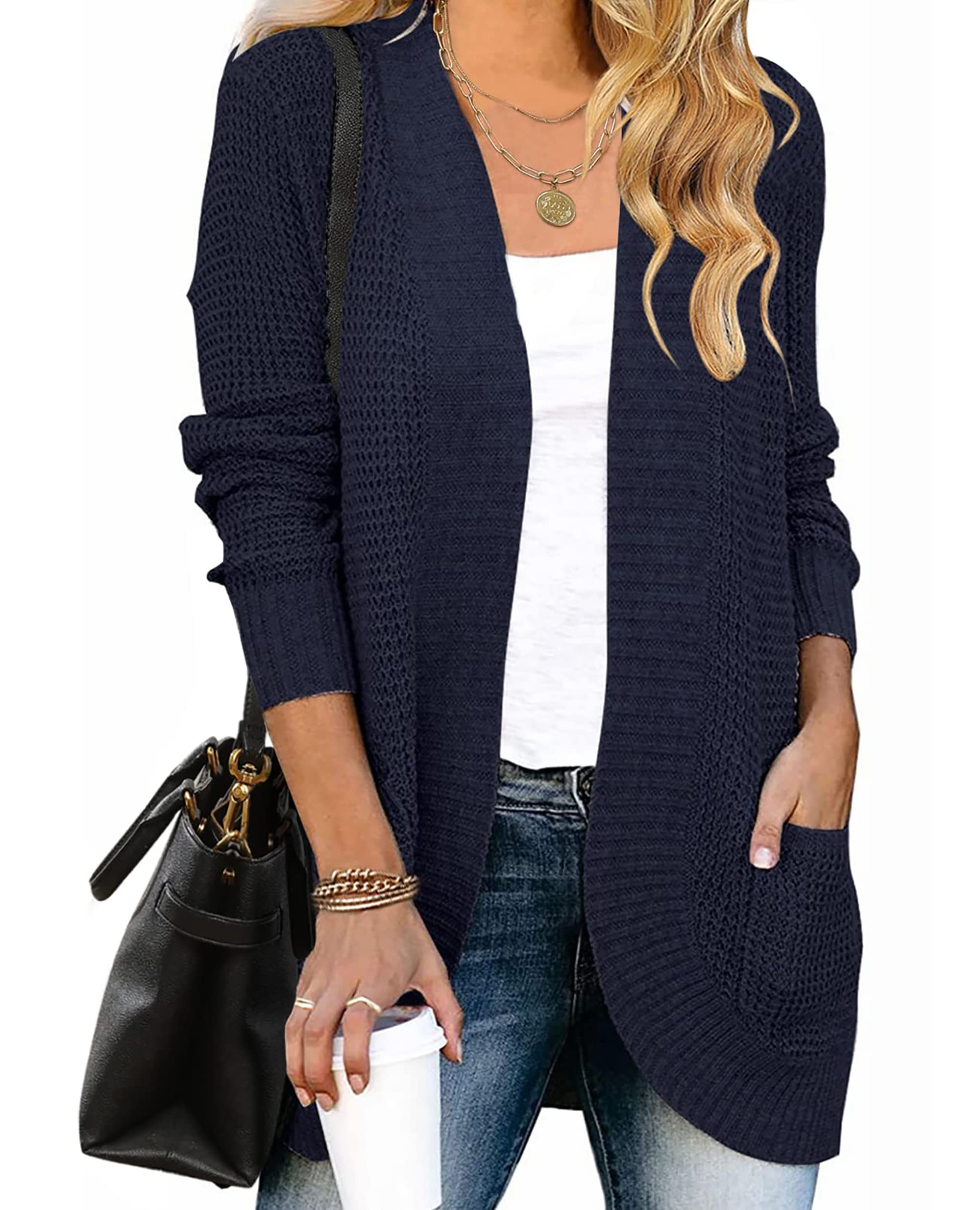 Women's Oversized Long Sleeve Open Front Cardigan - Chunky Knit Sweater with Pockets | Cozy Winter Layering, Casual Outfit Essential for Fall & Winter Fashion