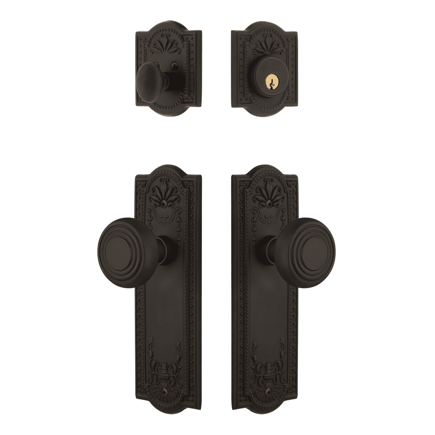 Oil Rubbed Bronze Meadows Entry Door Set with Decorative Knob - Perfect for Modern Farmhouse, Cottage & Traditional Home Exteriors