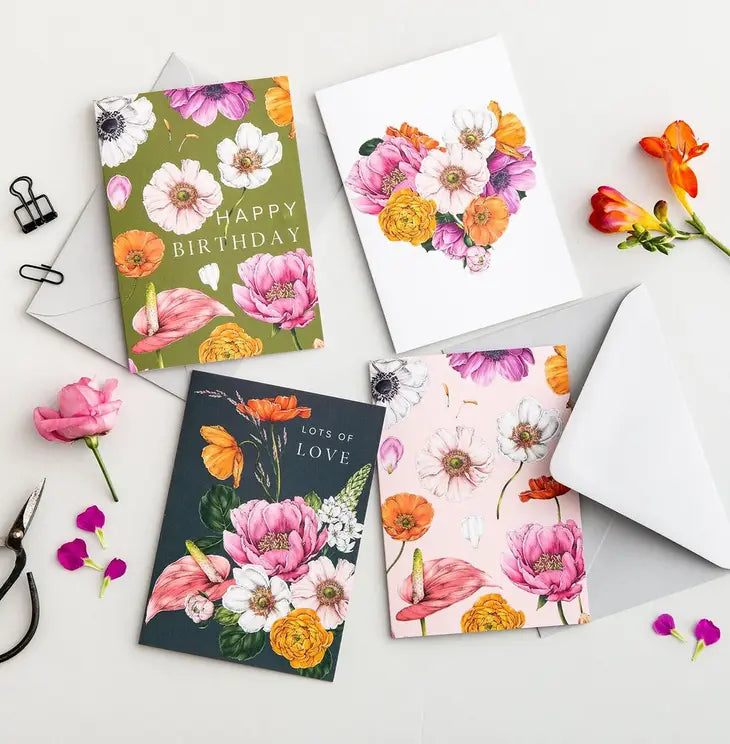 Floral Brights Pink Greeting Card - Elegant Handmade Birthday Card for Women, Mothers Day, Thank You Notes - Perfect for Special Occasions & Heartfelt Messages