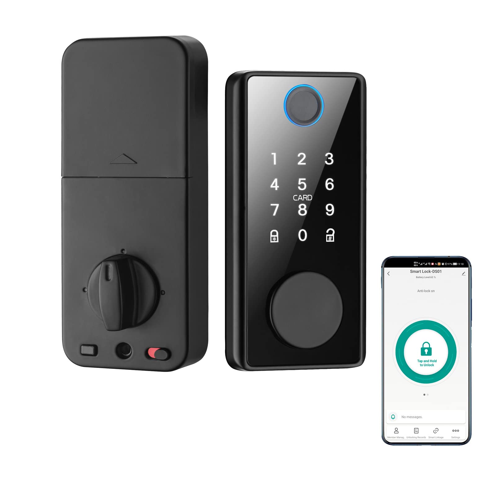 Smart Deadbolt Lock - Fingerprint & Biometric Electronic Door Lock with Tuya/TT APP Remote Control - Keyless Entry for Home Security (Black) - Perfect for Apartments, Rentals & Smart Homes