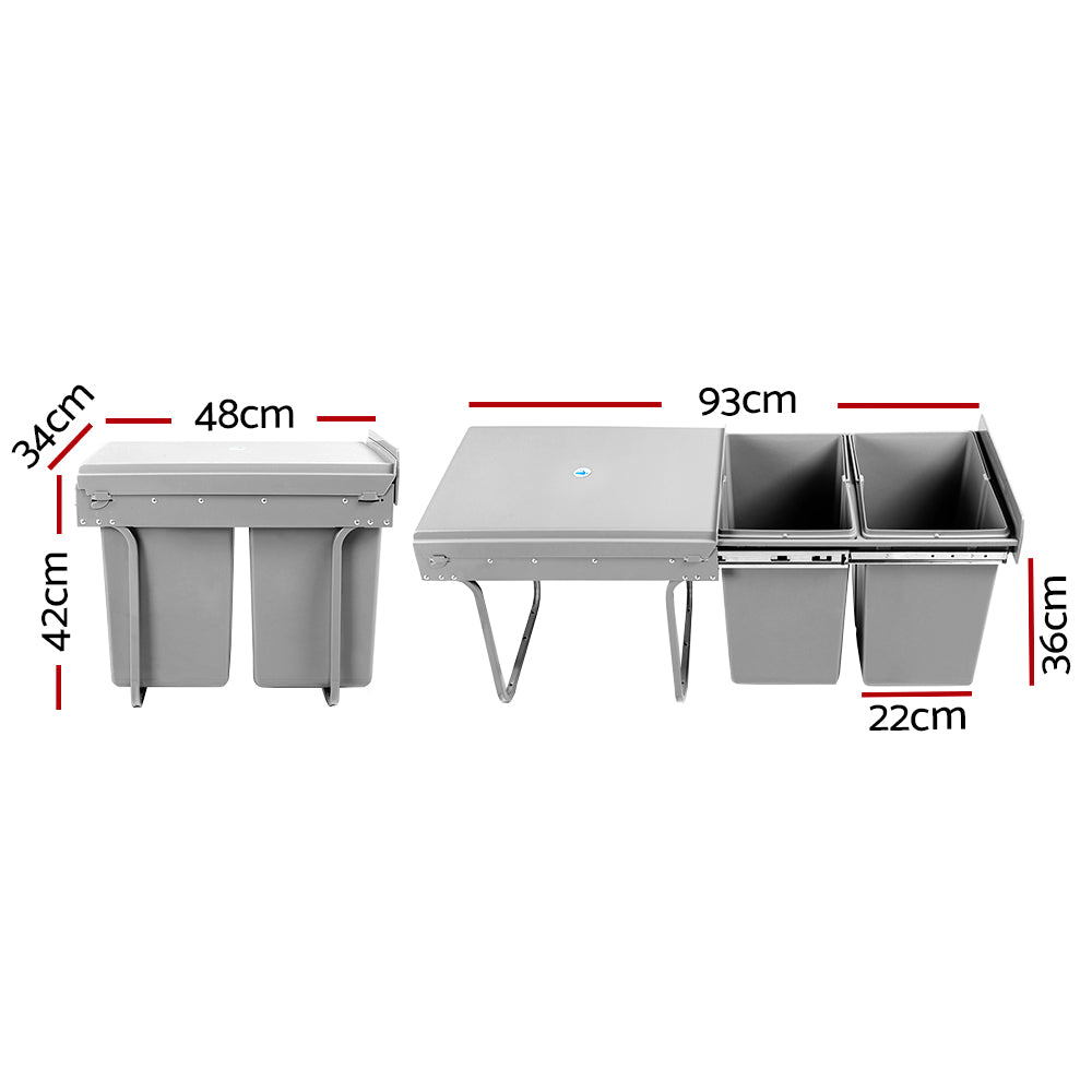 Cefito 20L x 2 Pull Out Trash Can Set - Grey Kitchen Waste Bin for Under Sink Cabinet, Pantry & Bathroom Organization