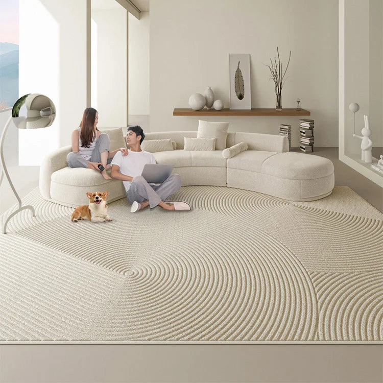 Circle Dunes 3D Diatom Silk Rug - Elegant Modern Non-Slip Bath Mat for Living Room & Bedroom - Soft Absorbent Floor Carpet for Home Decor