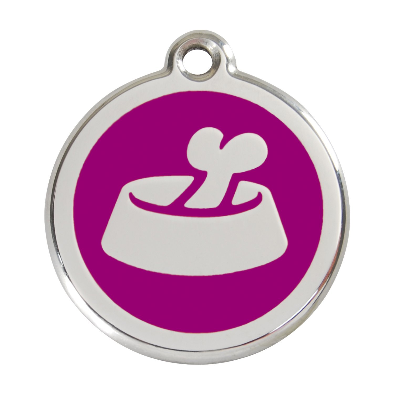 Red Dingo Personalized Engraved Stainless Steel Dog ID Tag with Enamel Design - Bone in Bowl Shape (Purple, Medium Size) | Perfect for Pet Safety, Daily Walks & Travel Identification