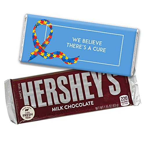 12-Piece Puzzle Ribbon Autism & Cancer Awareness Personalized Hershey Chocolate Bars - Fundraiser Candy Swag for Charity Events, School Fundraisers & Awareness Campaigns