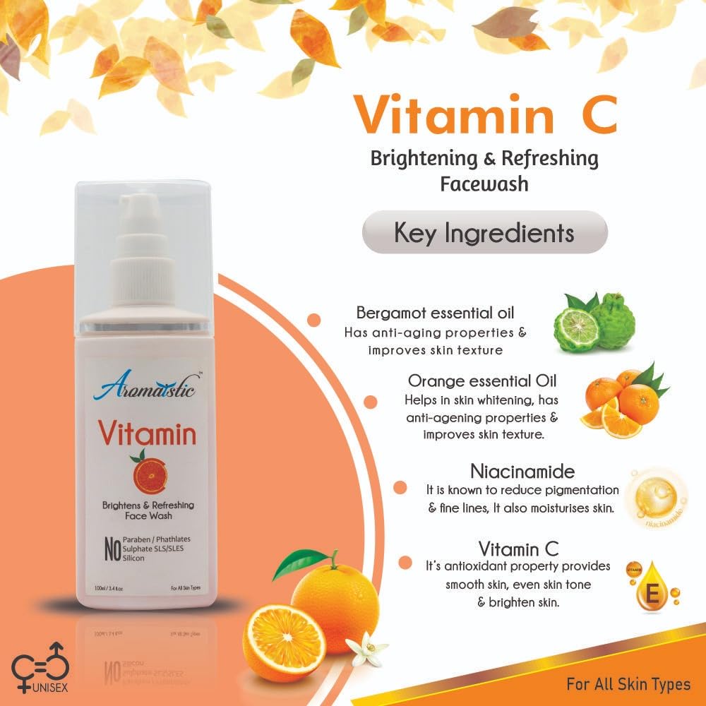 Vitamin C & Niacinamide Face Wash for Men & Women - Brightening, Acne Removal, Anti-Aging & Wrinkle Control - Paraben & Sulfate Free Cleanser for Dry Skin - Perfect for Daily Skincare Routine & Glowing Complexion