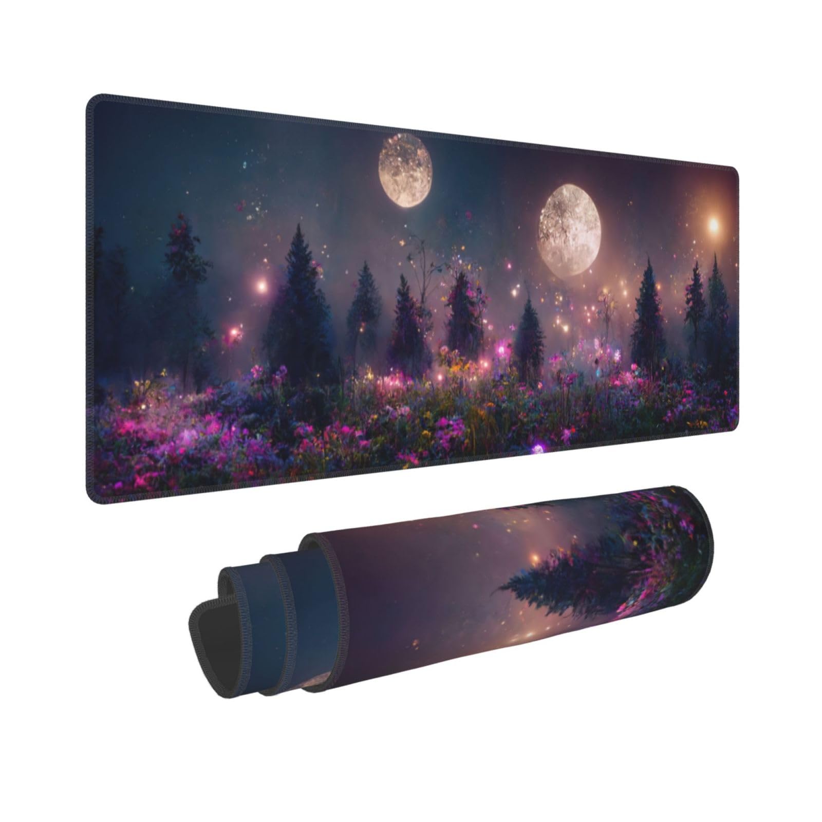 Yrebyou Forest Moon Large Gaming Mouse Pad - 31.5x11.8 Inch Extended Non-Slip Rubber Desk Mat with Stitched Edges & Waterproof Surface - Perfect for PC Gaming, Office Work & Home Computer Setup