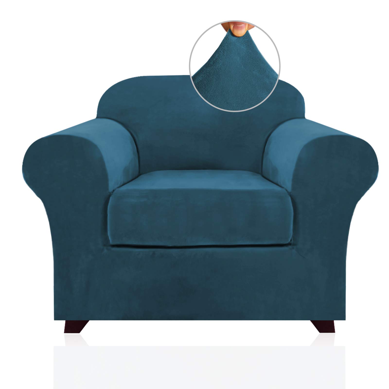 PrinceDeco Velvet Plush 2-Piece Stretch Sofa Slipcover - Washable Furniture Protector with Elastic Bottom (Fits Chairs up to 49