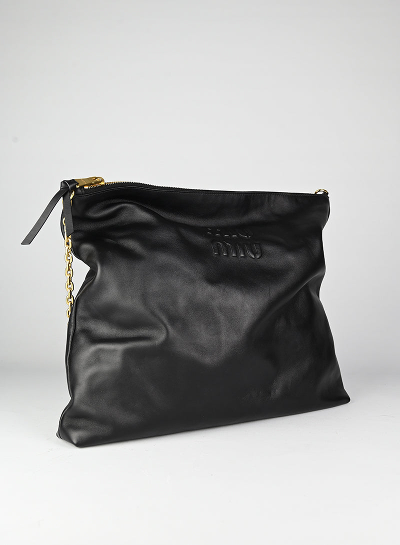 Miu Miu Black Soft Leather Maxi Bag for Women - Luxury Large Shoulder Tote Handbag Perfect for Work, Travel & Everyday Use