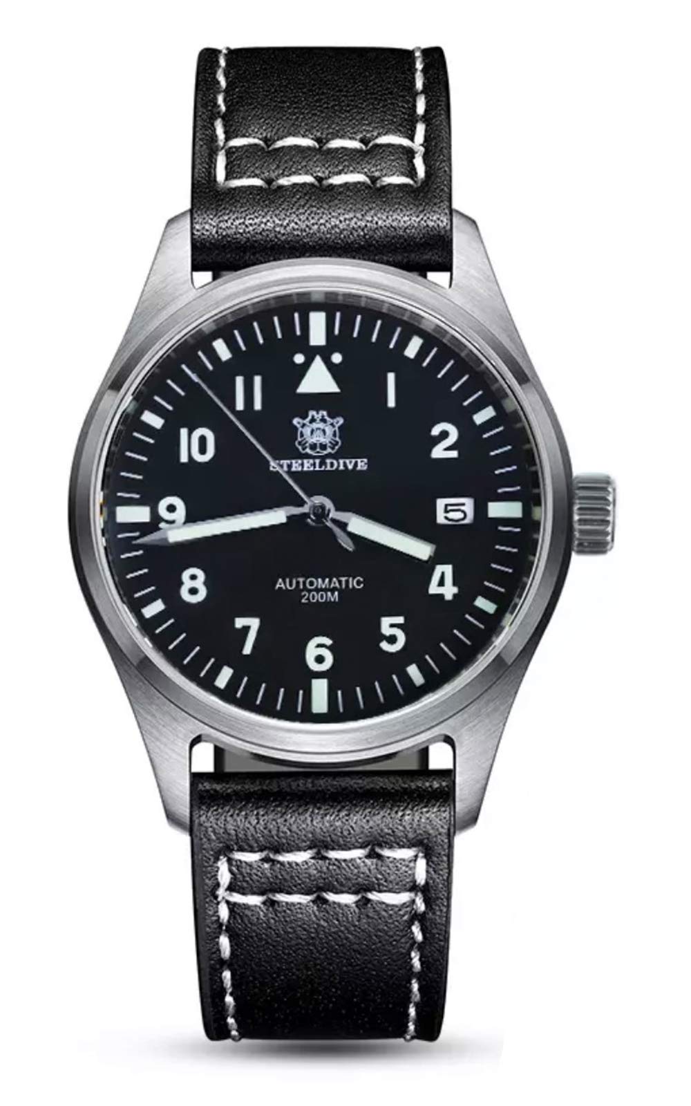 Steeldive SD1940 Pilot Watch - NH35 Automatic Movement, AR Sapphire Crystal, Super Lume, 200m Water Resistant - Perfect for Aviation Enthusiasts & Diving Professionals