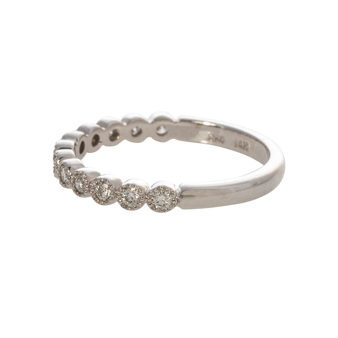0.26ctw Diamond Bezel Milgrain 14K White Gold Halfway Wedding Band Ring - Perfect for Bridal Jewelry, Anniversary Gifts & Special Occasions