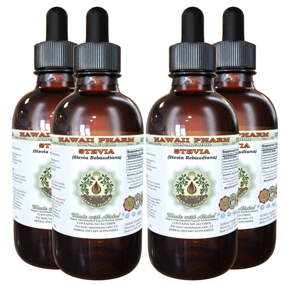 Organic Stevia Alcohol-Free Liquid Extract (Stevia Rebaudiana) - Natural Herbal Sweetener Supplement by Hawaii Pharm, USA - 4x4 fl.oz - Perfect for Baking, Tea & Healthy Lifestyle