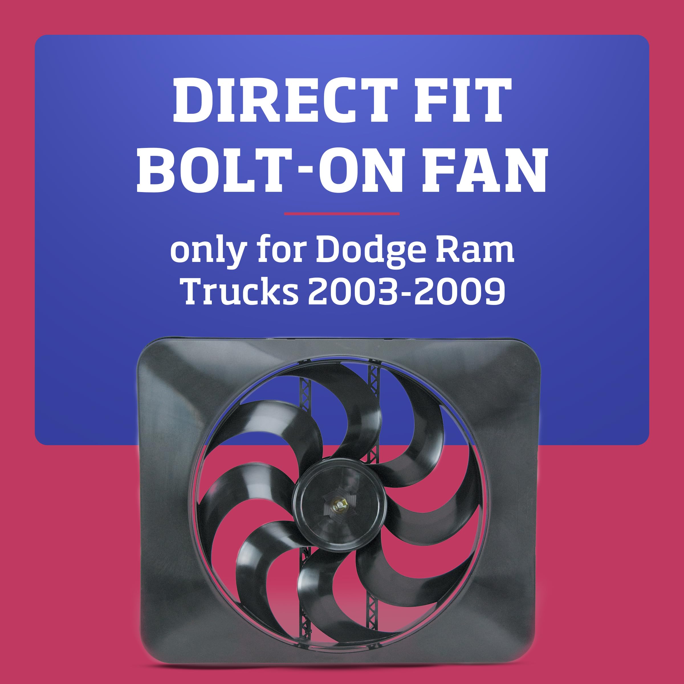 Black Magic Xtreme Direct-Fit Electric Fan for 2003-2008 Dodge Ram 1500/2500/3500 - Variable Speed Controller, High-Performance Puller Fan for V6 & V8 Engines (Model 183) - 15 Inch Automotive Cooling System Upgrade for Off-Road & Towing