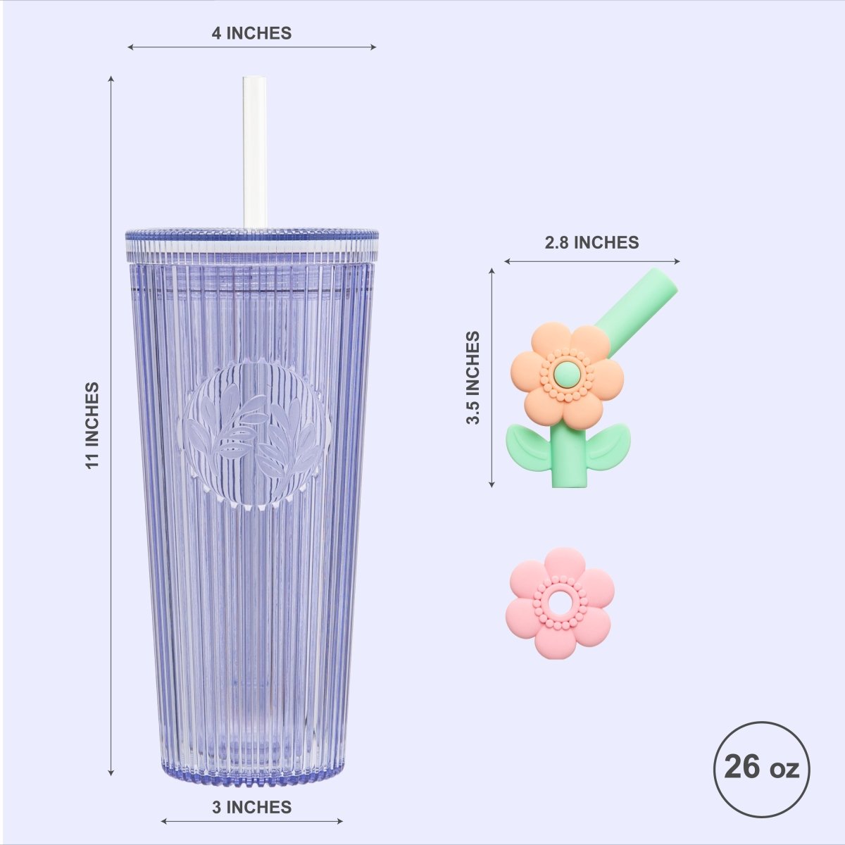 26oz Insulated Tumbler with Straw & Leak-Proof Lid - Cute Flower Silicone Straw Tips in Botanica Purple | Perfect for Iced Coffee, Smoothies & Outdoor Activities